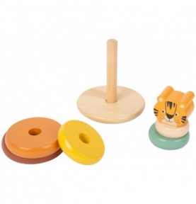 Wooden Safari Tiger Stacking Ring Tower - Sensory learning and motor skills details