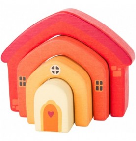 Nesting Wooden Orange Cottage Stacking Set - Montessori Educational Toy