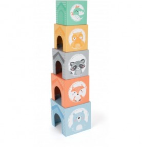 Pastel Wooden Animal Stacking Houses & Figures - Sensory learning and motor skills details