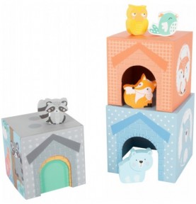 Pastel Wooden Animal Stacking Houses & Figures - Detailed view - Montessori toy