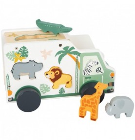 Wooden Safari Animal Truck Shape Sorter - Montessori Educational Toy