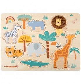 Wooden Safari Animals Inset Chunky Puzzle - Montessori Educational Toy