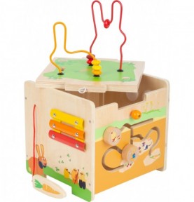 Rabbit Wooden Activity Cube & Stool - Close-up details of natural materials