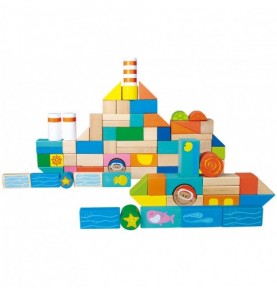 Maritime Wooden Building Blocks - 100 Pieces - Montessori Educational Toy