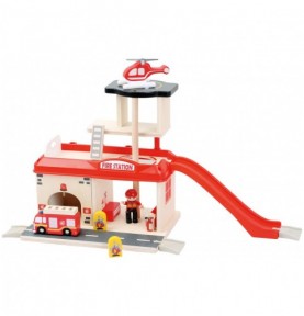 Wooden Fire Station Playset - Small World City - Overview - Montessori Toy
