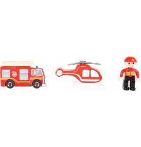 Wooden Fire Station Playset - Small World City - Close-up on Quality & Finish