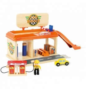 Wooden Service Station & Garage - Small World City - Montessori Wooden Educational Toy