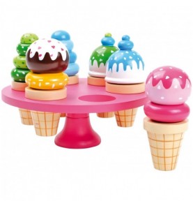 Pink Wooden Ice Cream Stand & Cones Playset - Medium - Montessori Wooden Educational Toy