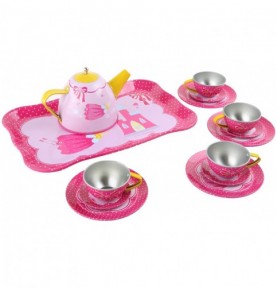 Pink Metal Toy Tea Set with Teapot & Cups - Montessori Educational Toy