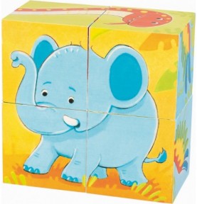 Wild Animals 4-Block Wooden Cube Puzzle - Montessori Educational Toy