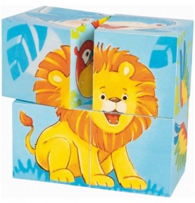 Wild Animals 4-Block Wooden Cube Puzzle - Overview of Montessori learning set