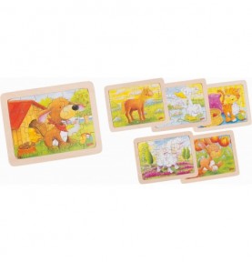24-Piece Wooden Baby Animals Puzzle - Montessori Educational Toy