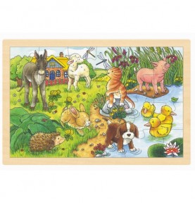 Pond Life Baby Animals 24-Piece Wooden Puzzle - Montessori Educational Toy