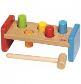 Colourful Wooden Pounding Bench with Mallet - Montessori Educational Toy