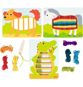 3 Wooden Animal Weaving Cards with Wool - Montessori Educational Toy