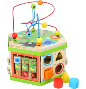 Savannah Hexagonal Motor Skills Activity Cube - Wooden Safari - Montessori Wooden Educational Toy