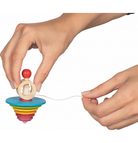 Traditional Wooden Rainbow Spinning Top with Launcher - Full Set Overview