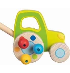 Wooden Push-Along Farm Tractor with Rattle Beads - Montessori Educational Toy