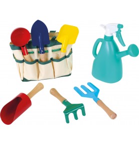 Children's Gardening Bag Set - 6 Tools & Watering Can - Montessori Wooden Educational Toy