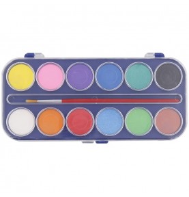 Children's Watercolour Paint Box - 12 Colours & Brush - Montessori Wooden Educational Toy