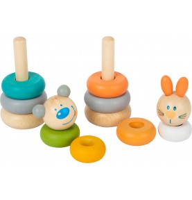 Pastel Wooden Stacking Rings & Rocking Tower - Detailed View - Montessori Toy
