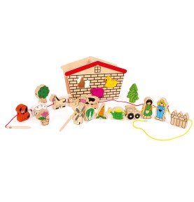 Farm Animals Wooden Lacing & Threading Beads Kit - Montessori Wooden Educational Toy