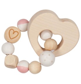 Montessori Pink & White Wooden Heart Teether Rattle - Wooden Montessori Toy