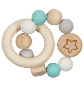 Turquoise Star Wooden & Silicone Teething Rattle - Wooden Montessori Toy