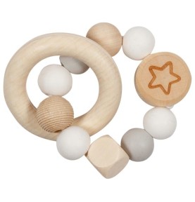 Scandinavian Grey & White Wooden Star Baby Teething Toy - Wooden Montessori Toy