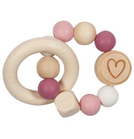 Baby Girl Pink Heart Wooden Teething Ring - Wooden Montessori Toy