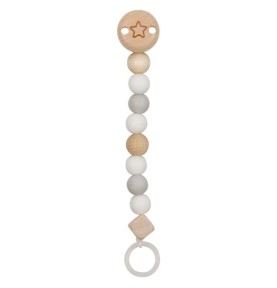 Grey & White Star Wooden Baby Dummy Clip - Montessori Wooden Educational Toy