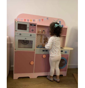 Classic Pink Wooden Play Kitchen & Accessories - In-Use Lifestyle View 7