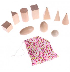Wooden 3D Geometric Solids with Sensory Drawstring Bag - Detailed view - Montessori toy