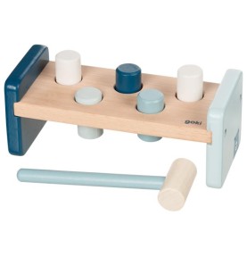 Classic Blue Wooden Hammer Bench with Cylinders - Wooden Montessori Toy