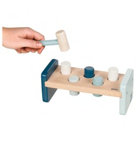 Classic Blue Wooden Hammer Bench with Cylinders - Detailed View & Craftsmanship