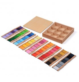 Montessori Colour Tablets Box - 63 Shades Chromatic Set - Close-up details of natural materials