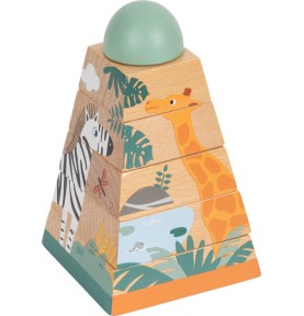 Safari Animals Wooden Stacking Pyramid Tower - Detailed View - Montessori Toy
