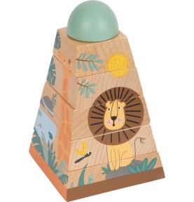 Safari Animals Wooden Stacking Pyramid Tower - Overview - Montessori Toy
