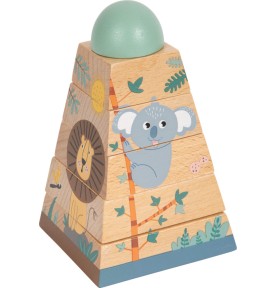 Safari Animals Wooden Stacking Pyramid Tower - Montessori Wooden Educational Toy