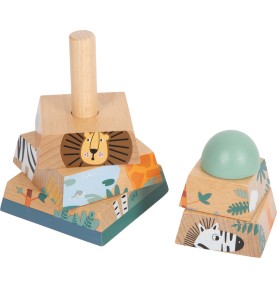 Safari Animals Wooden Stacking Pyramid Tower - Close-up on Quality & Finish