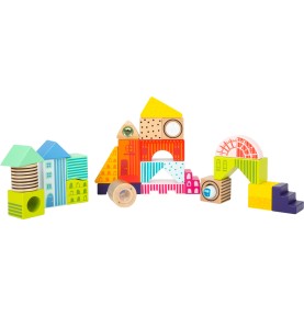Colourful World Sensory Wooden Building Blocks - 50 Pieces - Wooden Montessori Toy
