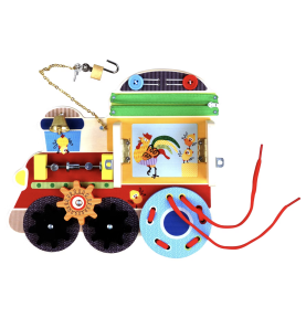 Montessori Locomotive Wooden Busy Board with Latches - In-Use Lifestyle View 6