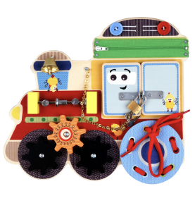 Montessori Locomotive Wooden Busy Board with Latches - Montessori Wooden Educational Toy