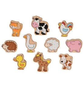 Wooden Farmyard Animal Figures Set - Pack of 10 - Montessori Wooden Educational Toy