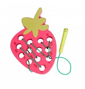 Montessori Wooden Strawberry Lacing & Threading Toy - Wooden Montessori Educational Toy