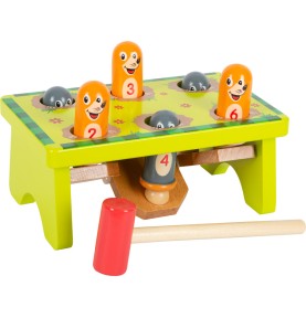 Warm Taupe Wooden Hammering Bench with Pegs - Elements & Play Details