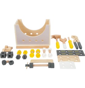 2-in-1 Wooden Tool Box & Mini Workbench Set - Play Details & Elements