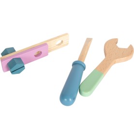 2-in-1 Wooden Tool Box & Mini Workbench - Pastel - Close-up on Quality & Finish