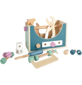 2-in-1 Wooden Tool Box & Mini Workbench - Pastel - Montessori Wooden Educational Toy