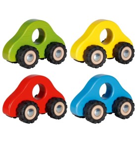 Chunky Wooden Play Car with Heavy-Duty Rubber Tyres - Montessori Wooden Educational Toy